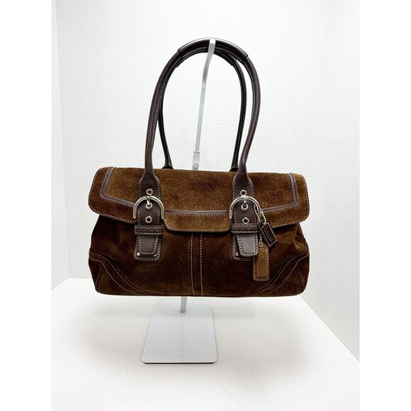 Coach Vintage Y2K SoHo Flap Satchel Chocolate Brown Suede Shoulder Bag 9674 - Picture 1 of 16